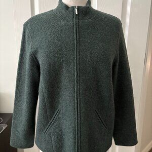 March Madness!! Dark Green Wool Zip Up Sweater Jacket Talbots Petites PM